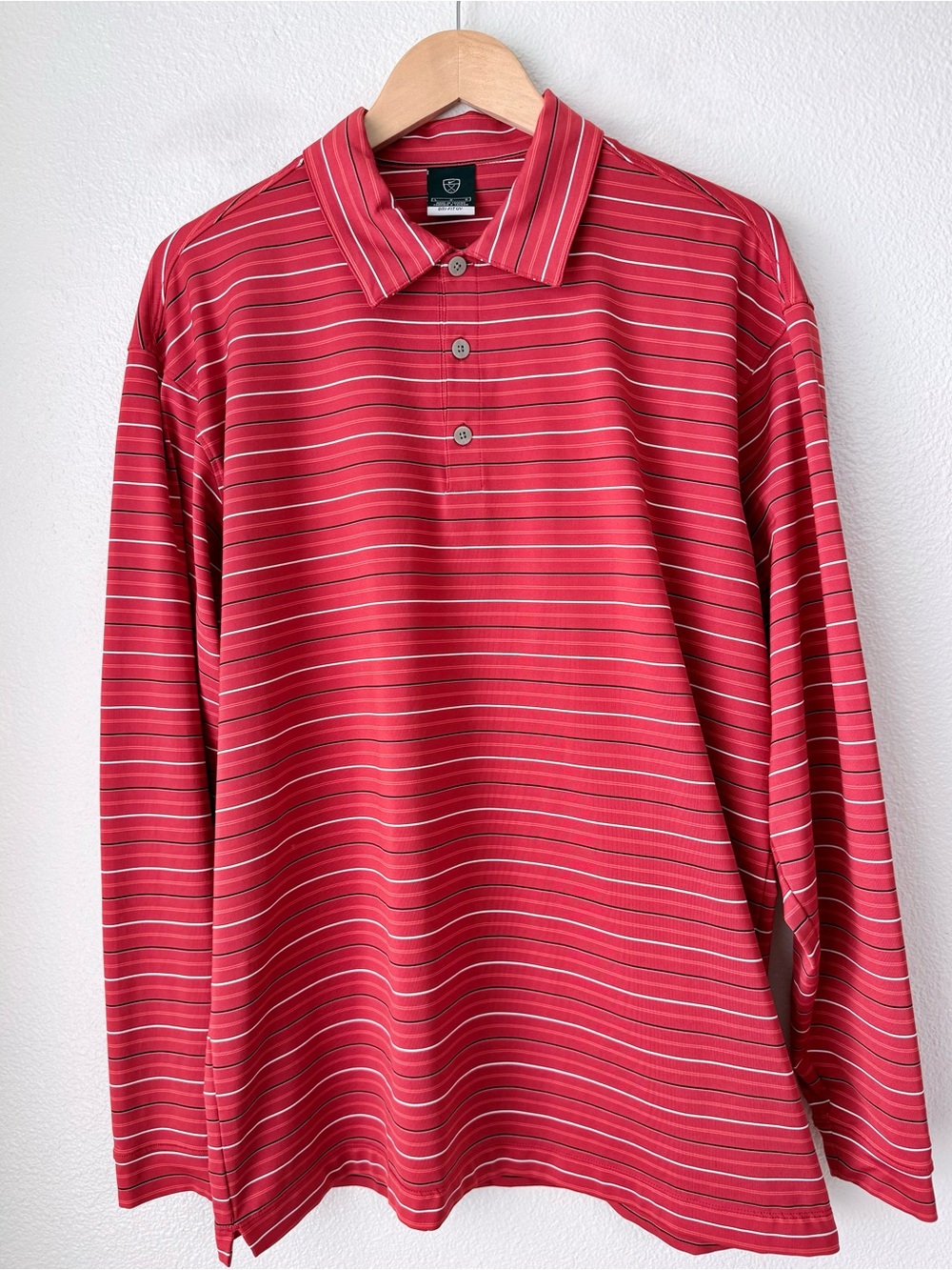 Nike Golf Dri-FIT UV Long Sleeve Polo Shirt Blood Orange Striped Mens Size Large